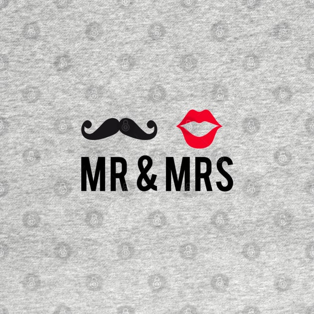 Mr and Mrs, text design with mustache and red lips by beakraus